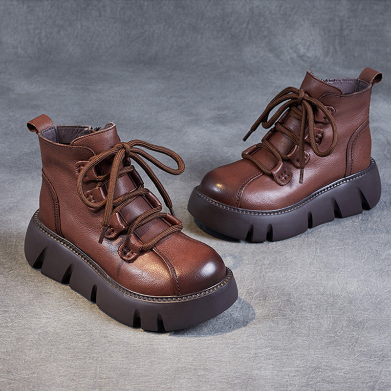 Women Retro Minimalist Leather Platform Boots Newgew Shoes