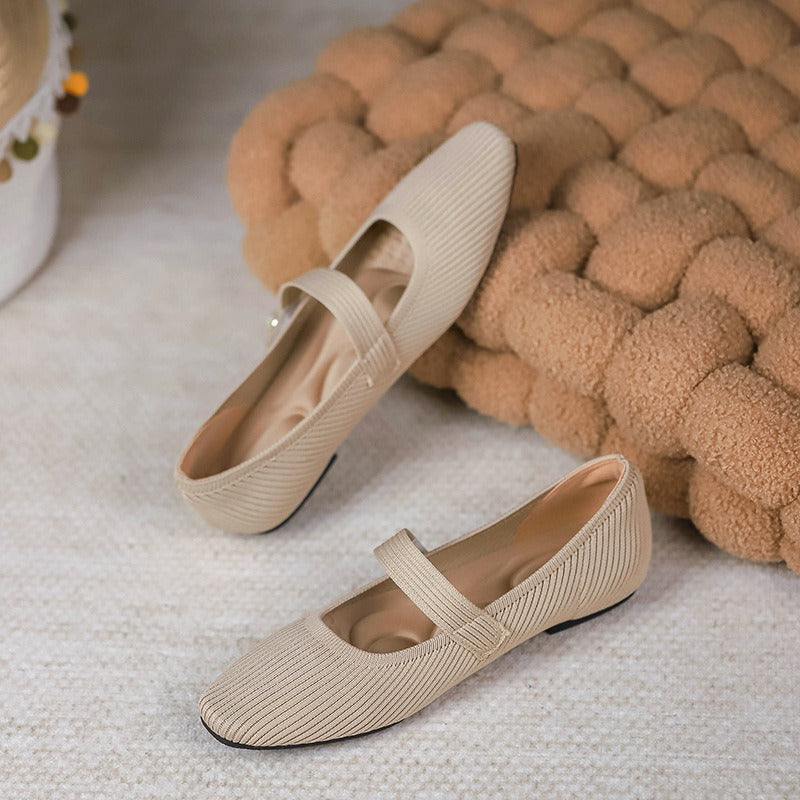 Square Toe Mary Jane Woven Flats Newgew