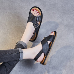 Women Retro Leather Casual Summer Sandals Newgew Shoes