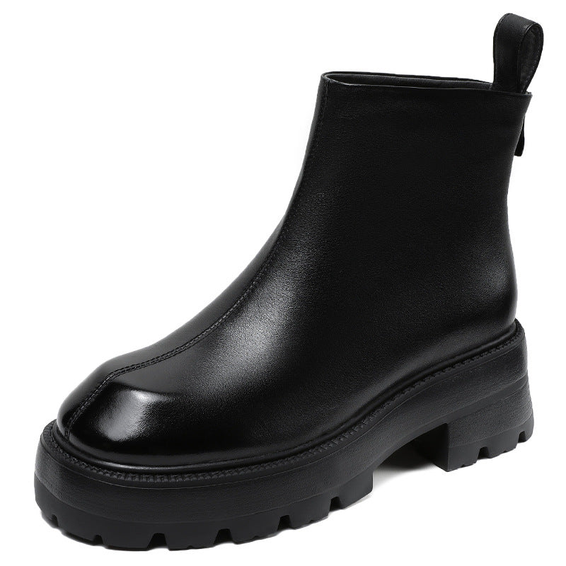 Women Minimalist Retro Leather Chunky Sole Boots Newgew Shoes