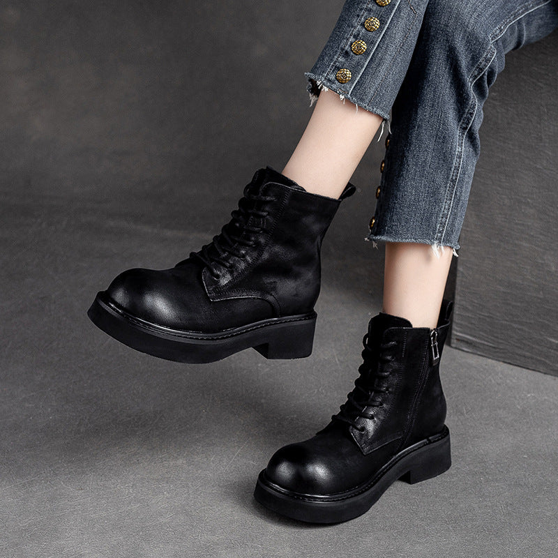 Women Classic Leather Round Head Casual Boots Newgew Shoes