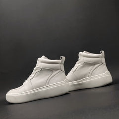 Men Cowhide Casual White Ankle Sneakers Newgew Shoes