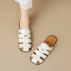 Women Retro Plaited Soft Leather Slides Sandals Newgew Shoes