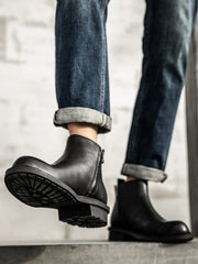 Men Retro Solid Leather Zipper Ankle Boots Newgew Shoes