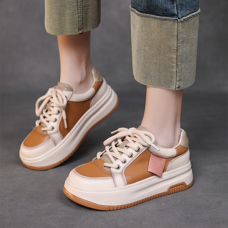 Women Fashion Leather Flat Thick Soled Casual Shoes Newgew Shoes