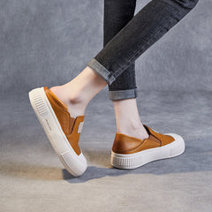 Women Minimalist Leather Thick Soled Flat Casual Shoes Newgew Shoes