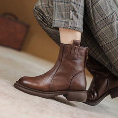 Women Retro Solid Leather Boots Newgew Shoes