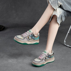 Women Fashion Patchwork Leather Stylish Casual Shoes Newgew Shoes