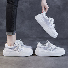 Women Fashion Breathable Leather Thick Soled Casual Shoes Newgew Shoes