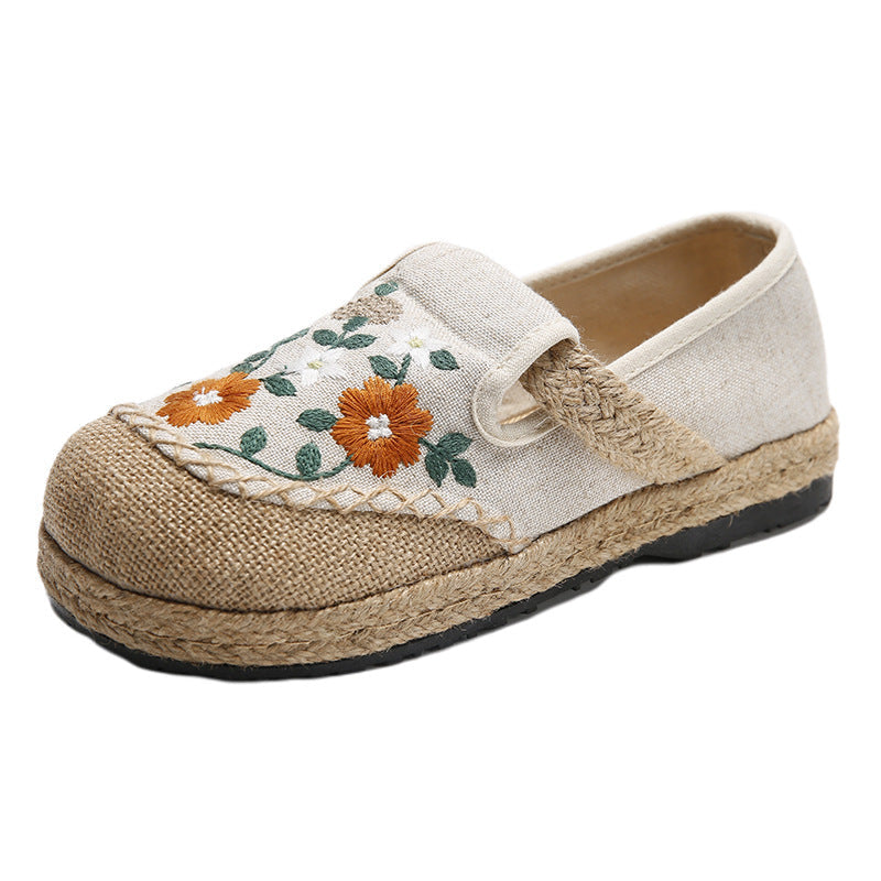 Women's Embroidery Linen Cloth Flat Low-cut Craft Canvas Shoes Newgew