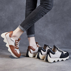 Women Retro Patchwork Leather Platform Sneakers Newgew Shoes