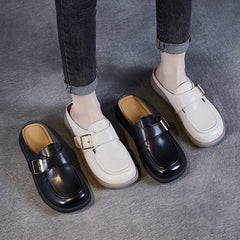 Women Retro Leather Soft Flat Mules Newgew Shoes