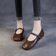 Women Retro Minimalist Soft Leather Buckle Flats Newgew Shoes