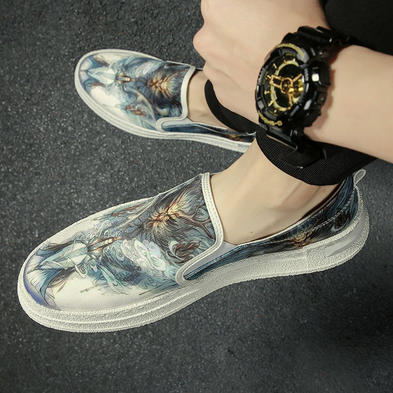 Men Fashion Print Leather Flat Loafers Newgew Shoes