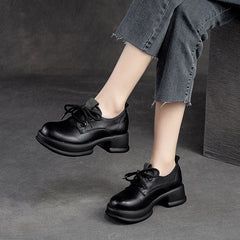 Women Retro Leather Chunky Platform Casual Shoes Newgew Shoes