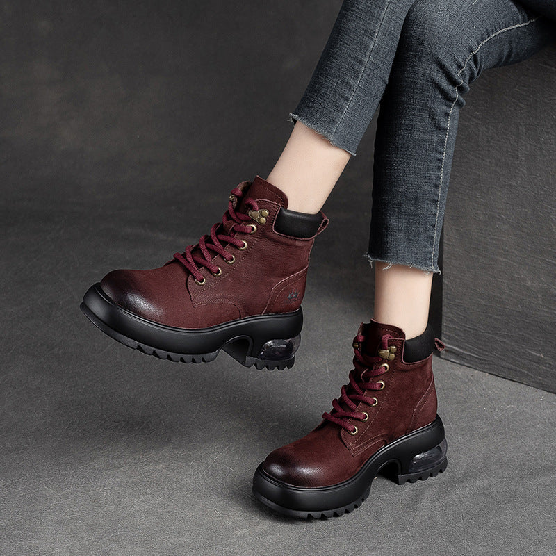 Women Classic Leather Chunky Cushion Sole Boots Newgew Shoes