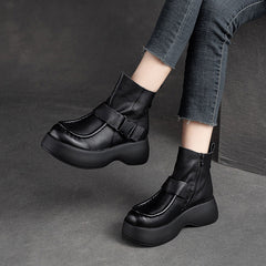 Women Retro Minimalist Leather Platform Boots Newgew Shoes