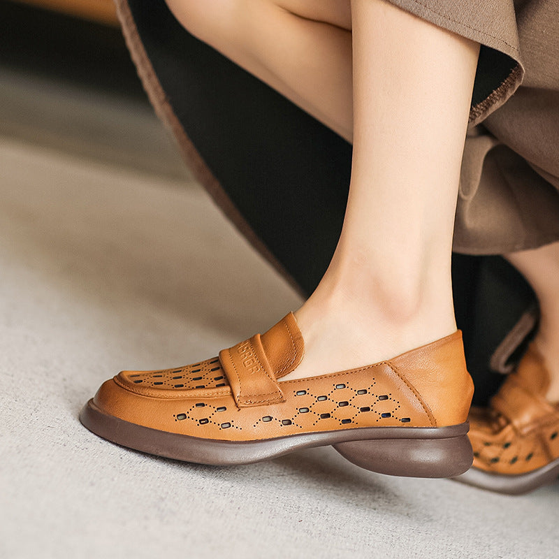 Women Retro Minimalist Hollow Leather Casual Loafers Newgew Shoes