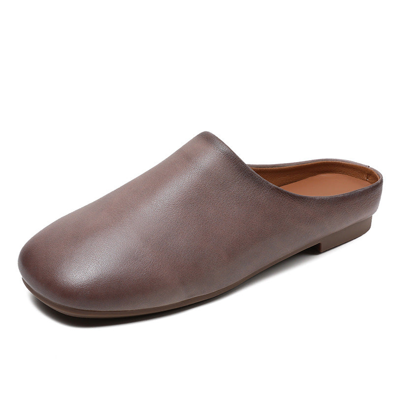 Women Retro Minimalist Leather Soft Flat Mules Newgew Shoes