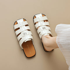 Women Retro Plaited Soft Leather Slides Sandals Newgew Shoes
