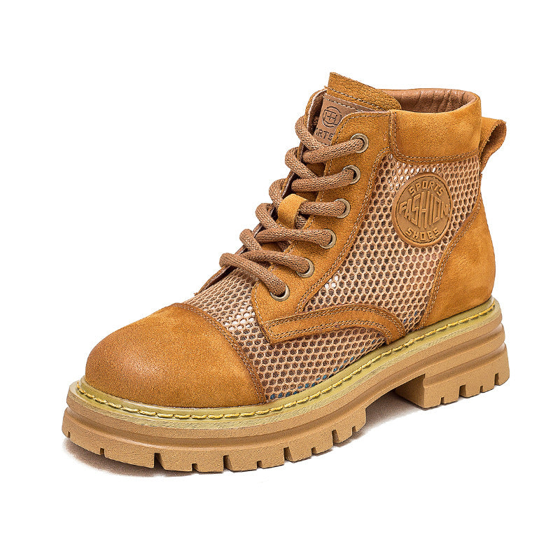 Women Casual Hollow Mesh Leather Lug Sole Boots Newgew Shoes