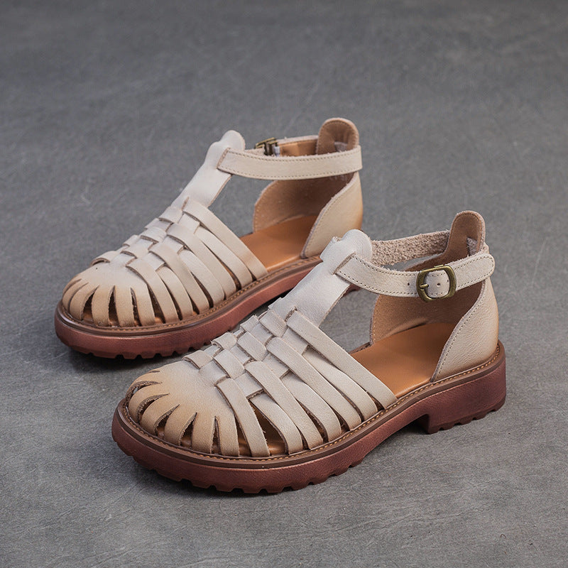 Women Retro Handmade Plaited Leather Casual Sandals Newgew Shoes