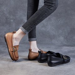 Women Retro Leather Soft Casual Loafers Newgew Shoes