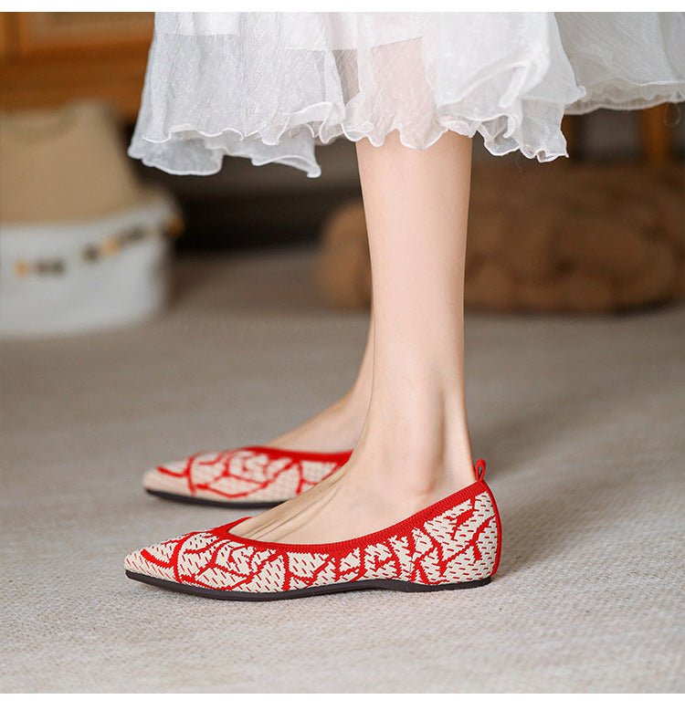 Pointed Knitted Egg Roll Flat Flying Woven Shoes NewGew