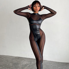 One Piece Long Sleeve Mesh Bodycon Jumpsuit Newgew