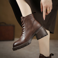 Women Retro Minimalist Leather Chunky Heel Boots Newgew Shoes