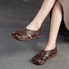 Women Retro Soft Leather Summer Flat Sandals Newgew Shoes