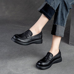 Women Retro Soft Solid Leather Flat Casual Loafers Newgew Shoes