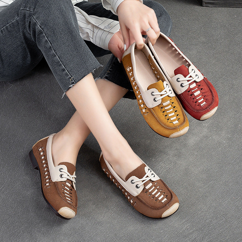 Women Hollow Breathable Leather Soft Flats Newgew Shoes