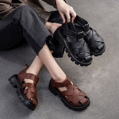 Women Minimalist Plaited Leather Casual Sandals Newgew Shoes