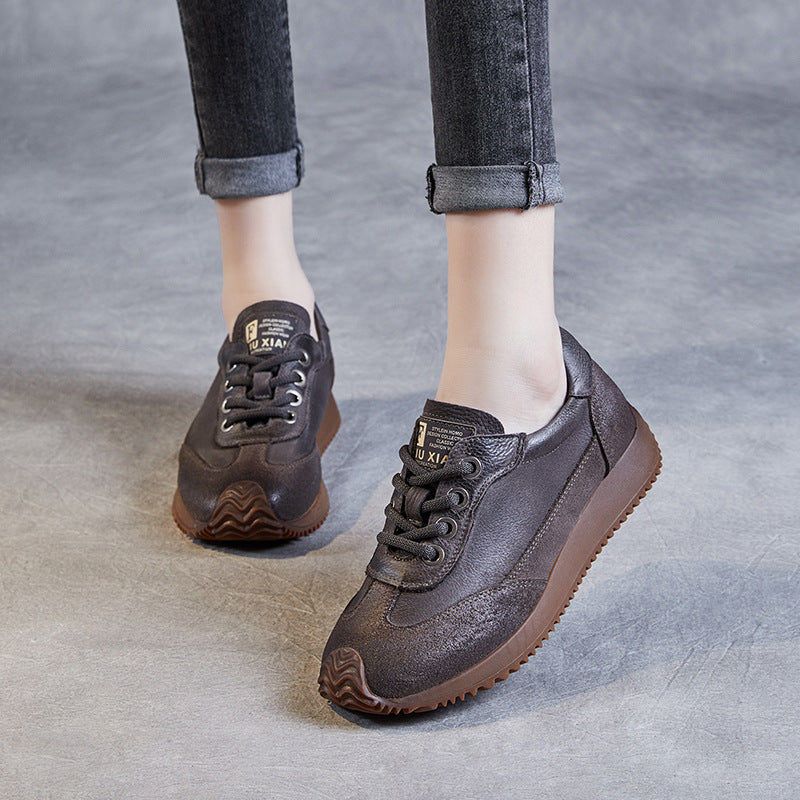 Women Retro Patchwork Leather Casual Shoes Newgew Shoes