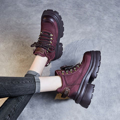 Women Retro Leather Chunky Platform Ankle Boots Newgew Shoes