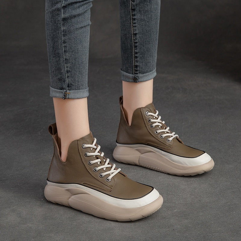 Women Fashion Leather Thick Sole Casual Shoes Newgew Shoes