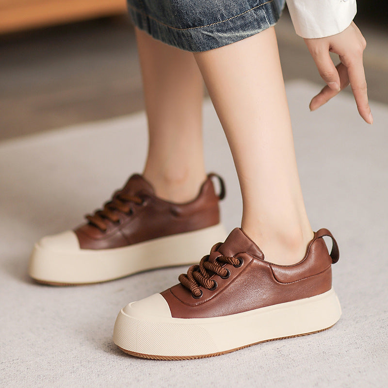 Women Retro Stylish Leather Flat Casual Shoes Newgew Shoes