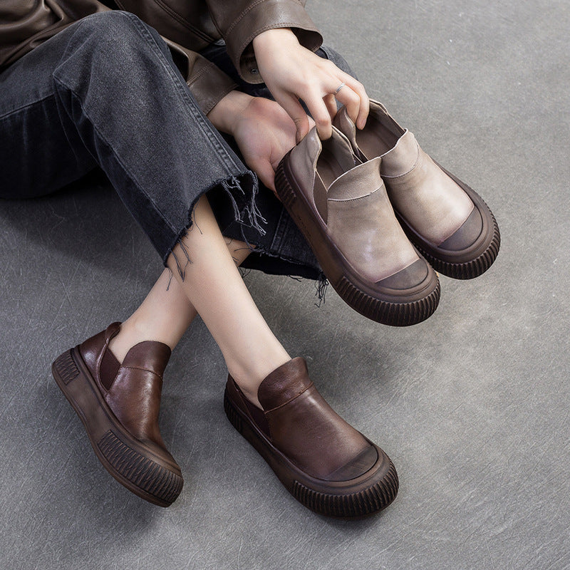 Women Retro Minimalist Leather Flat Casual Shoes Newgew Shoes