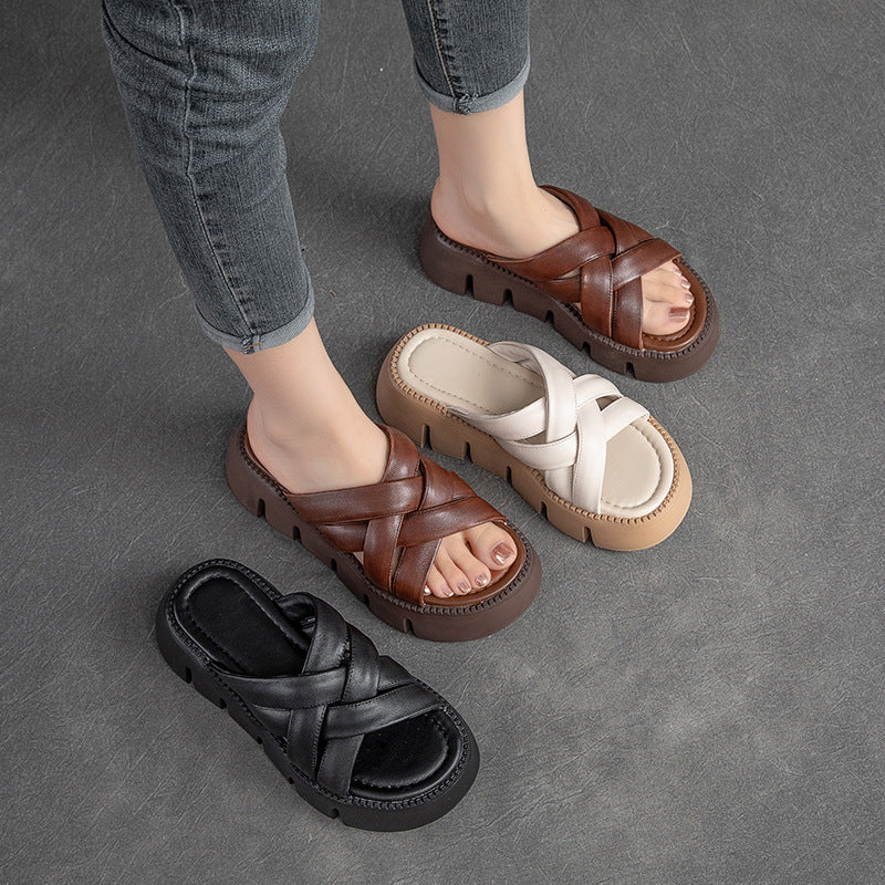 Women Handcraft Leather Summer Casual Sandals Slides Newgew Shoes