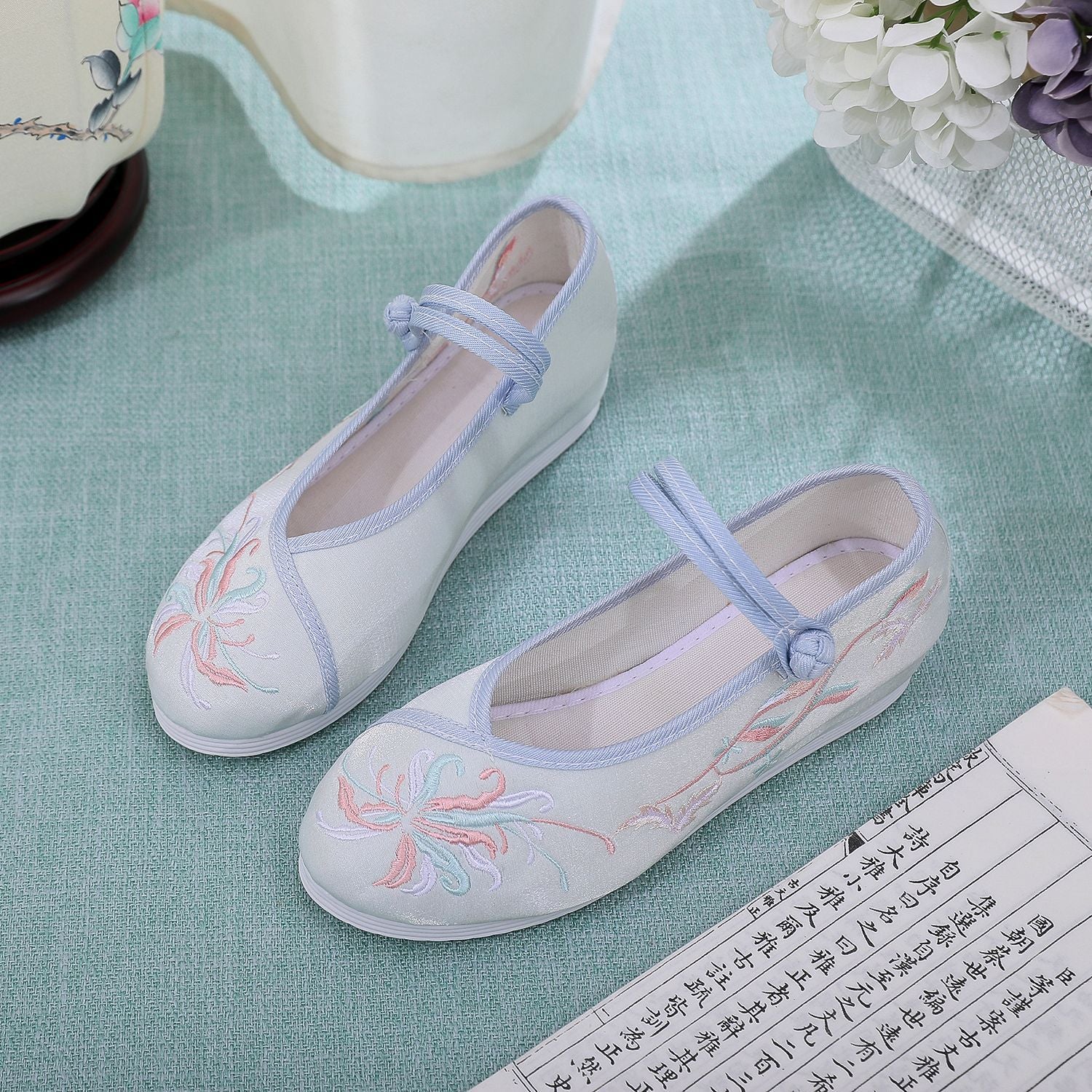 Flat Round Toe Embroidered For Han Heels Newgew