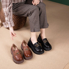 Women Retro Casual Cowhide Lug Sole Loafers Newgew Shoes