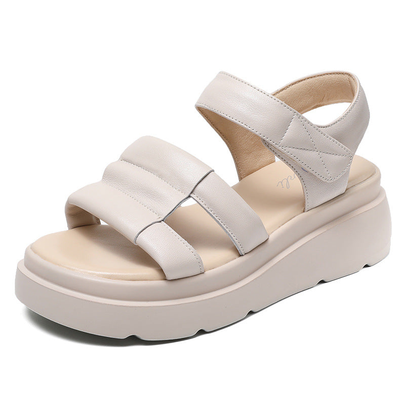 Women Leather Casual Velcro Wedge Sandals Newgew Shoes