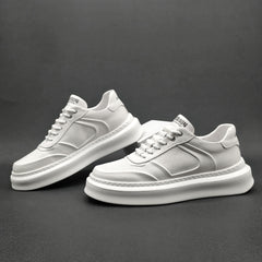 Men Casual Breathable Pure White Leather Sneakers Newgew Shoes