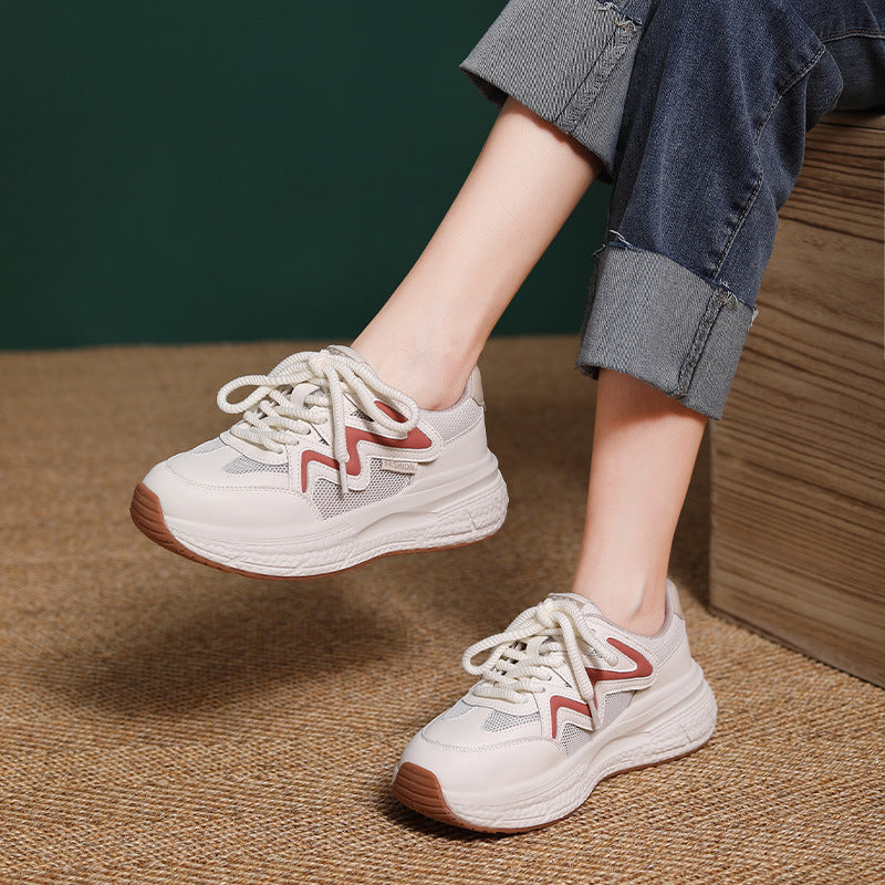 Women Breathable Mesh Leather Fashion Sneakers Newgew Shoes