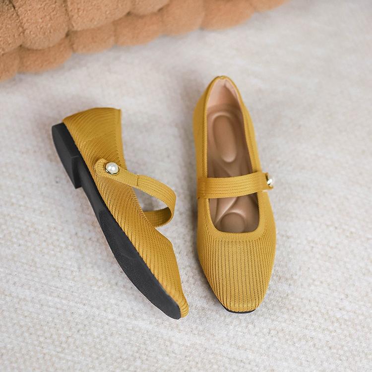 Square Toe Mary Jane Woven Flats Newgew