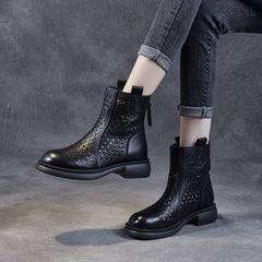 Women Retro Minimalist Hollow Leather Summer Boots Newgew Shoes