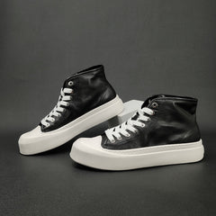 Men Stylish Leather High-Top Flat Casual Shoes Newgew Shoes