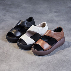 Women Minimalist Solid Leather Velcro Casual Sandals Newgew Shoes