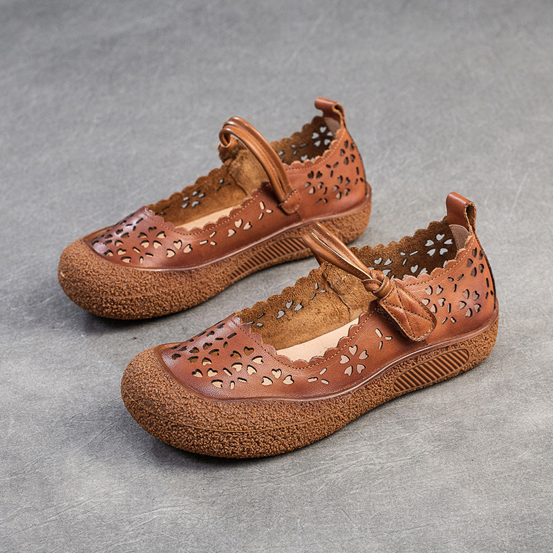 Women Retro Summer Hollow Leather Casual Shoes Newgew Shoes